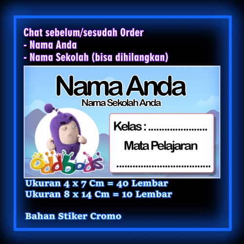 

Stiker Label Buku Oddbods kartun anime lucu Karakter Lucu Custom Lebel Nama cromo murah 20 Varian berbeda Sticker Pelajaran Mapel buku anak sekolah Vol 12