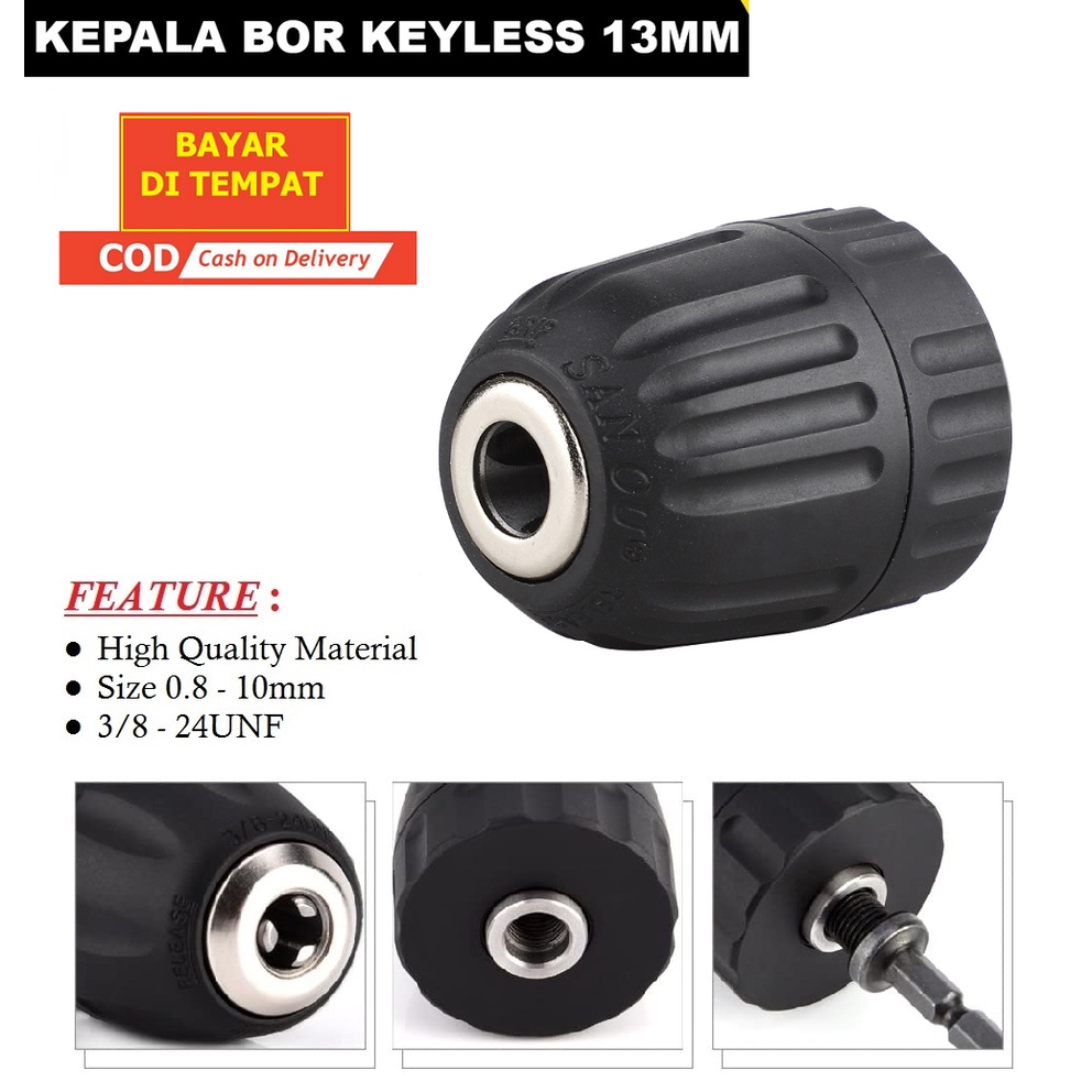 SAN OU Kepala Bor Keyless Keyles Drill Chuck Kepala Mesin Bor 10 mm 3/8&quot; Keyles Tanpa Kunci Keyless drill