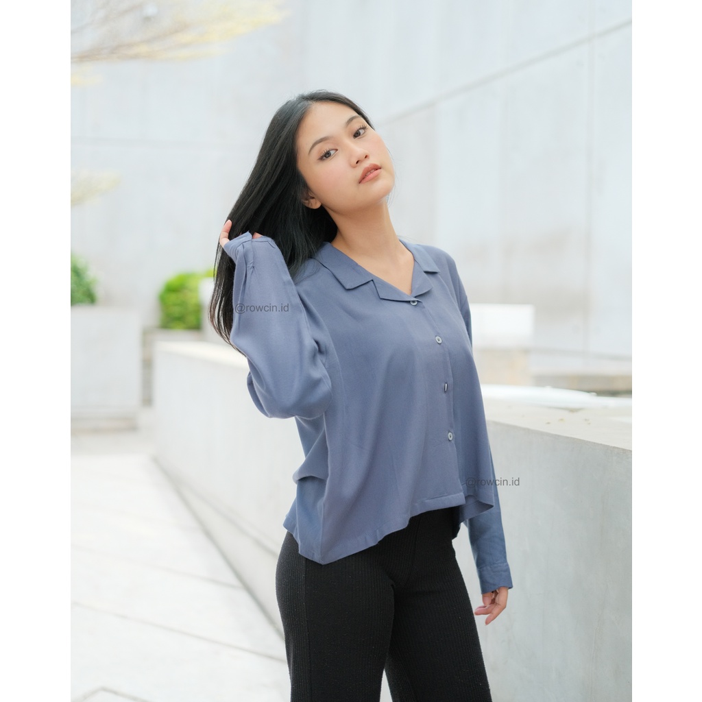 KEMEJA WANITA CROPTOP OVERSIZE POLOS LENGAN PANJANG KATUN RAYON CROP LONG SLEEVE ORGANIK