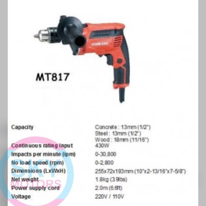 ] Maktec MT 817 MT817 mesin bor tangan beton 13mm hammer drill