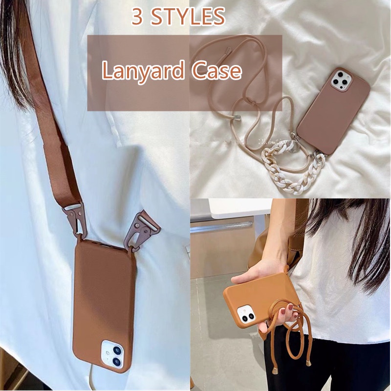 IPHONE Tali Kalung Crossbody Lanyard Cord Phone Case Untuk Iphone14Plus13 12 Mini 11 Pro Max Rantai Marmer Silikon Soft Cover