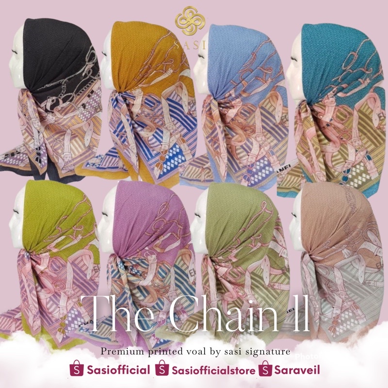 SASI - THE CHAIN ll SERIES HIJAB JILBAB SEGI EMPAT VOAL MOTIF PRINTING SCARF LASER CUT PREMIUM MOTIF