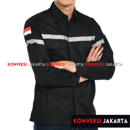 Baju Bengkel Baju Atasan Seragam Kemeja Proyek Safety K3 Lengan Panjang Merah