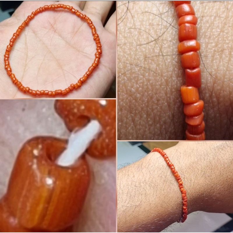 GELANG BATU MARJAN SUPER ASLI LAUT MEDITERANIA. isi 90-100 butiran. dimensi  3 mm.s Bisa untuk cowok