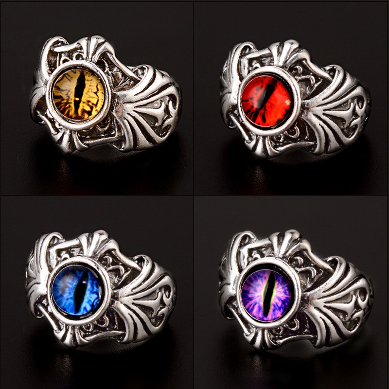 Cincin Adjustable Desain Mata Iblis Warna Silver Untuk Pria