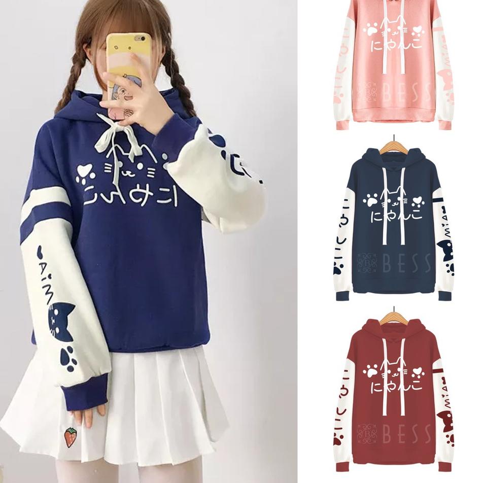 {LBJ.22Oc22х} Sweater Hoodie Wanita Murah / Sweater Hoodie Combi - JAPANESE CAT MIA