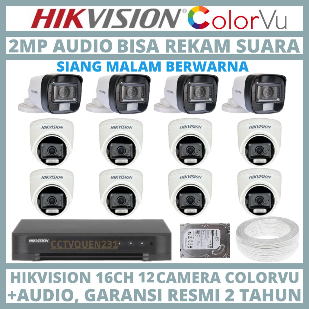 PAKET CCTV HIKVISION COLORVU 2MP 16 CHANNEL 12 CAMERA COLORFUL TURBO HD KAMERA CCTV