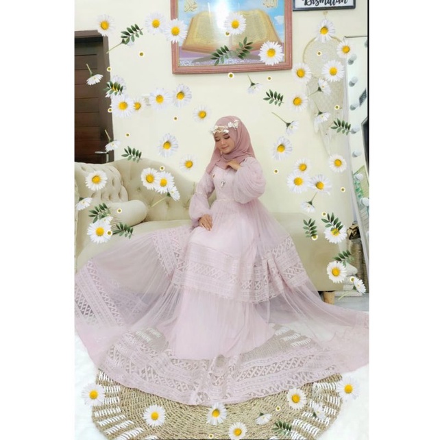 Baju Gamis Larissa  Bahan Tile Brukat Full Furing Terlaris Sekarang