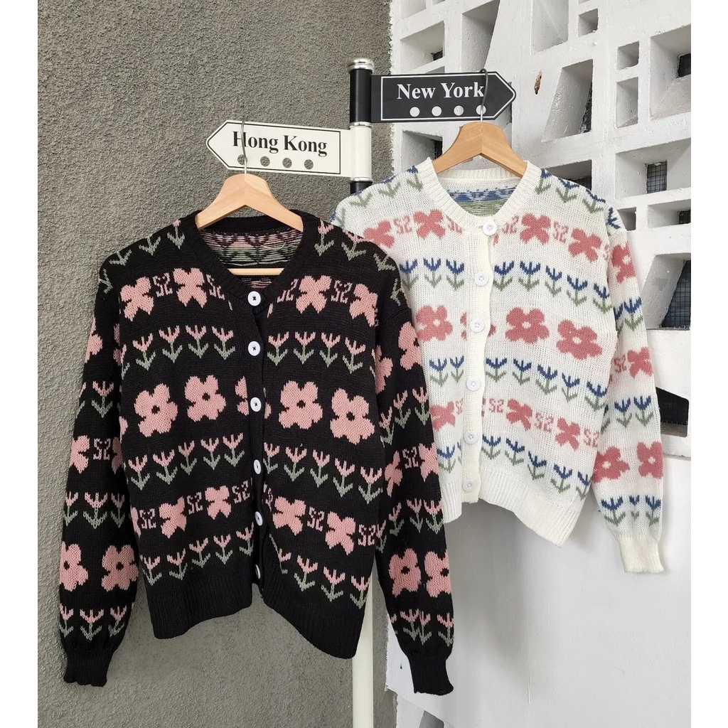 [CYC | COD] Outwear Flower Knite Outer | Rajut Cardigan Wanita Trendy Murah