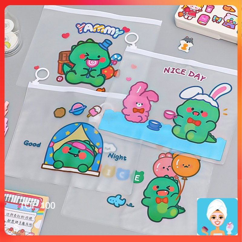 

[ML] ZIPPER BAG ZIPLOCK MOTIF DINO LUCU - STORAGE BAG TEMPAT PENSIL TRANSPARAN