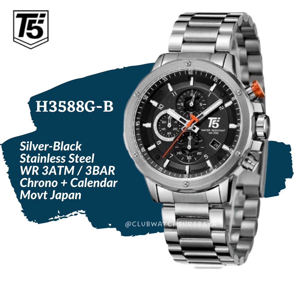 Jam Tangan Pria T5 H3588G-B Original Chronograph Free Box Unik / T5 H3588G-B Jam Tangan Laki-Laki Ch