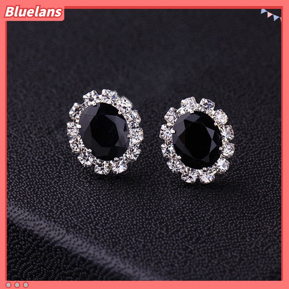 Bluelans Anting Stud Desain Bunga Aksen Berlian Imitasi Gaya Elegan Untuk Wanita