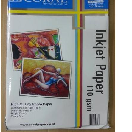 

Big Sale! CORAL INKJET PAPER A4 110gsm 1 pack 100 lembar .. .. ..