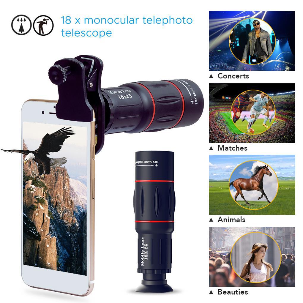 Apexel 4 in 1 Lensa Telephoto Makro Eksternal 18X Wide Eye + Klip Untuk Iphone / Android (house2020)