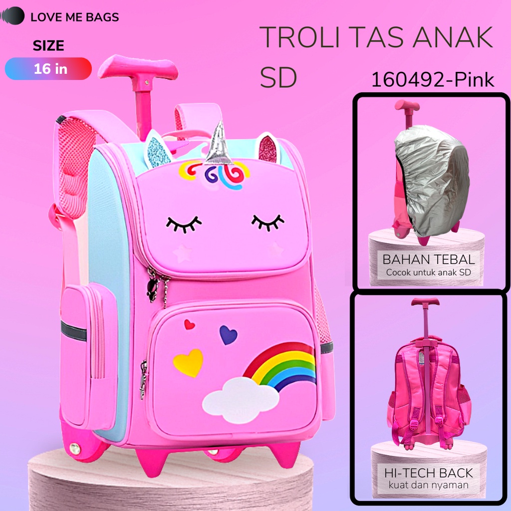 LMB Tas Troli Anak Sekolah Perempuan SD Import Karakter Kartun Bahan Nilon Premium Unicorn Ukuran Besar