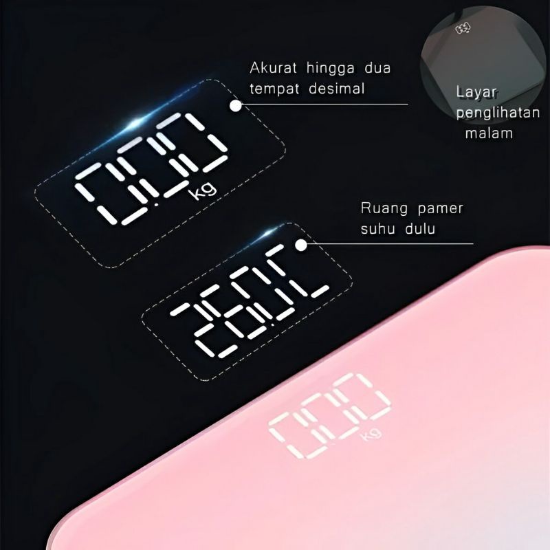 Timbangan badan digital + termometer suhu warna pelangi gradien gradasi rainbow glass kaca tebal kotak