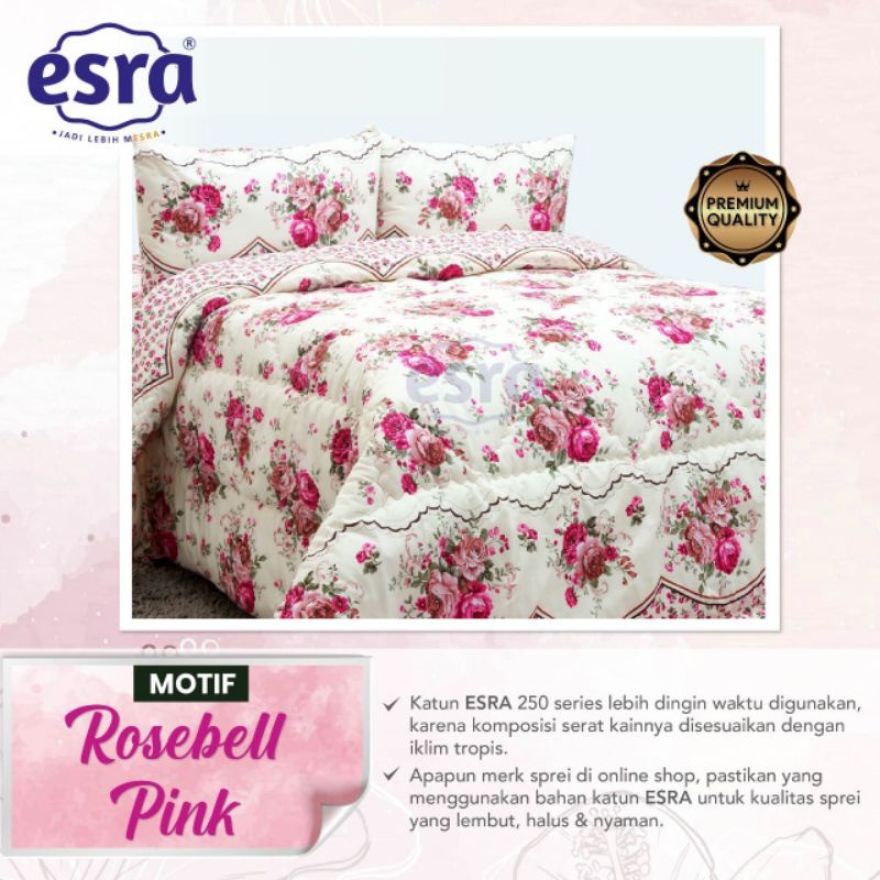 SPREI SET BEDCOVER KATUN LOKAL PREMIUM MOTIF ROSEBELL PINK