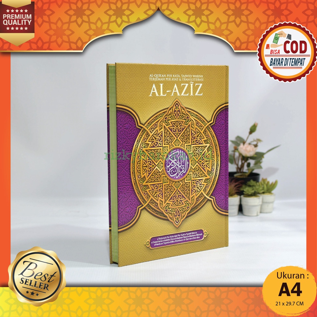 Al Quran AL-AZIZ A4 (21x30cm) Terjemah Transliterasi Perkata Latin Per Ayat Tajwid Warna Alquran Al 