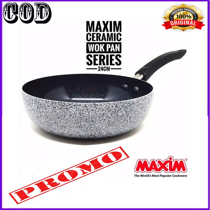 MAXIM CERAMIC WOK 30 CM + TUTUP KACA ORI + 24C DEEP WOK BERGARANSI RESMI