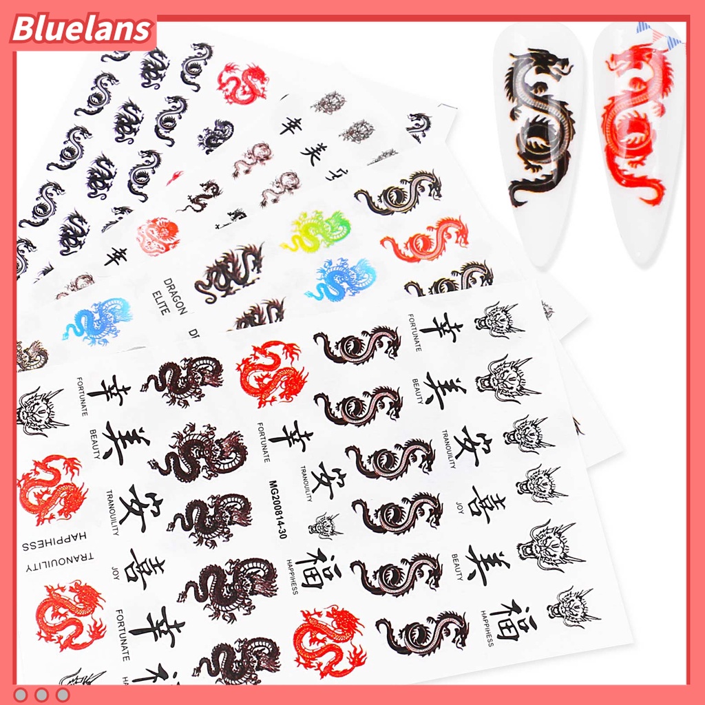 (In Stock) Kacamata Hitam Lensa Warna Warni ♡Stiker Kuku Motif Naga Cina Tahan Air Untuk Dekorasi Manicure