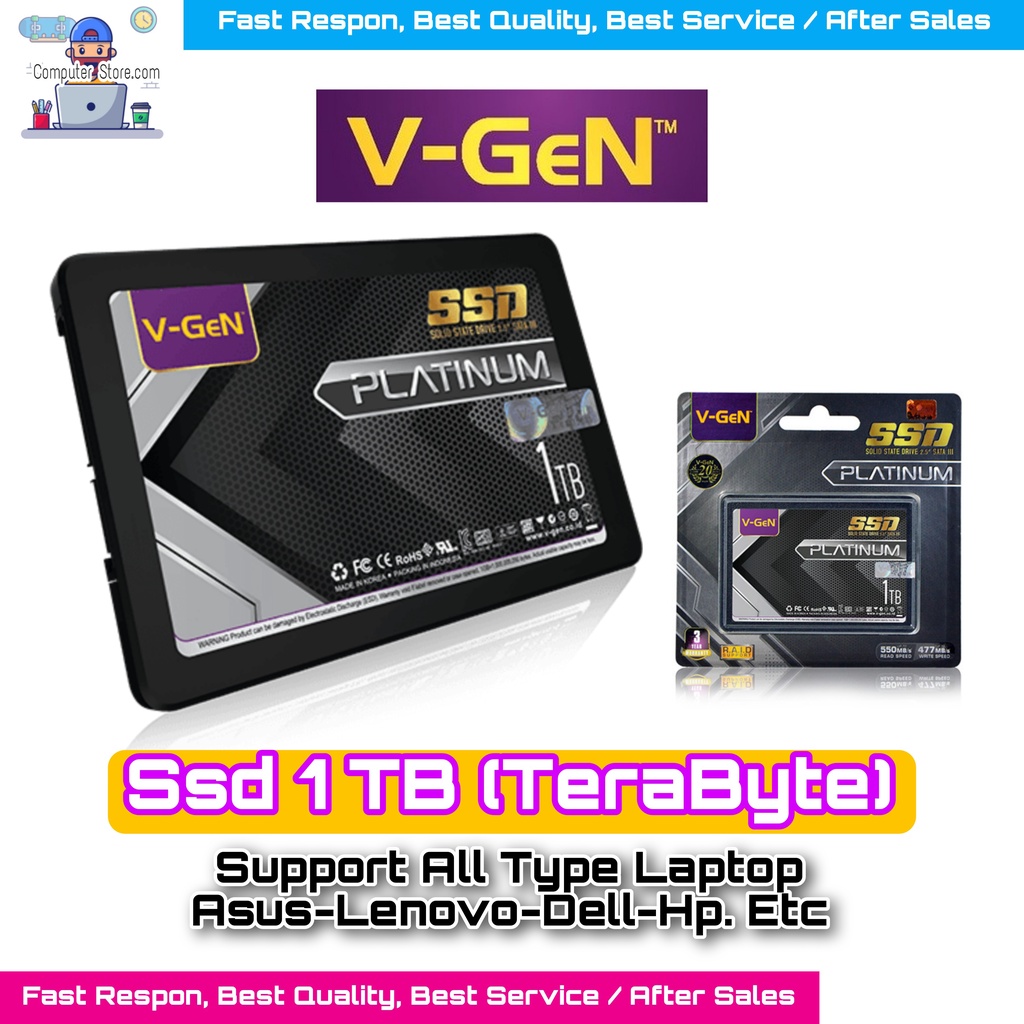 SSD VGen 1TB Sata 3 V-Gen Platinum Sata III 2,5inch Speed 550Mbps SSD V gen Untuk Semua tipe Laptop Asus Lenovo HP Dell Sony PC Notebook AIO Macbook Garansi Produk Resmi