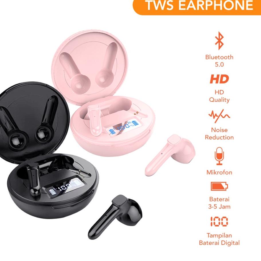 Trend정 TACOO TWS Earphone Bluetooth Wireless 5.0 Deep Bass Digital Noise Reduction Battery Display S