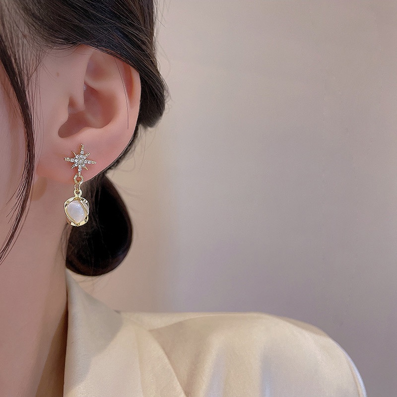 Anting Stud Bahan 925 silver needle Aksen Berlian Opal Untuk Wanita