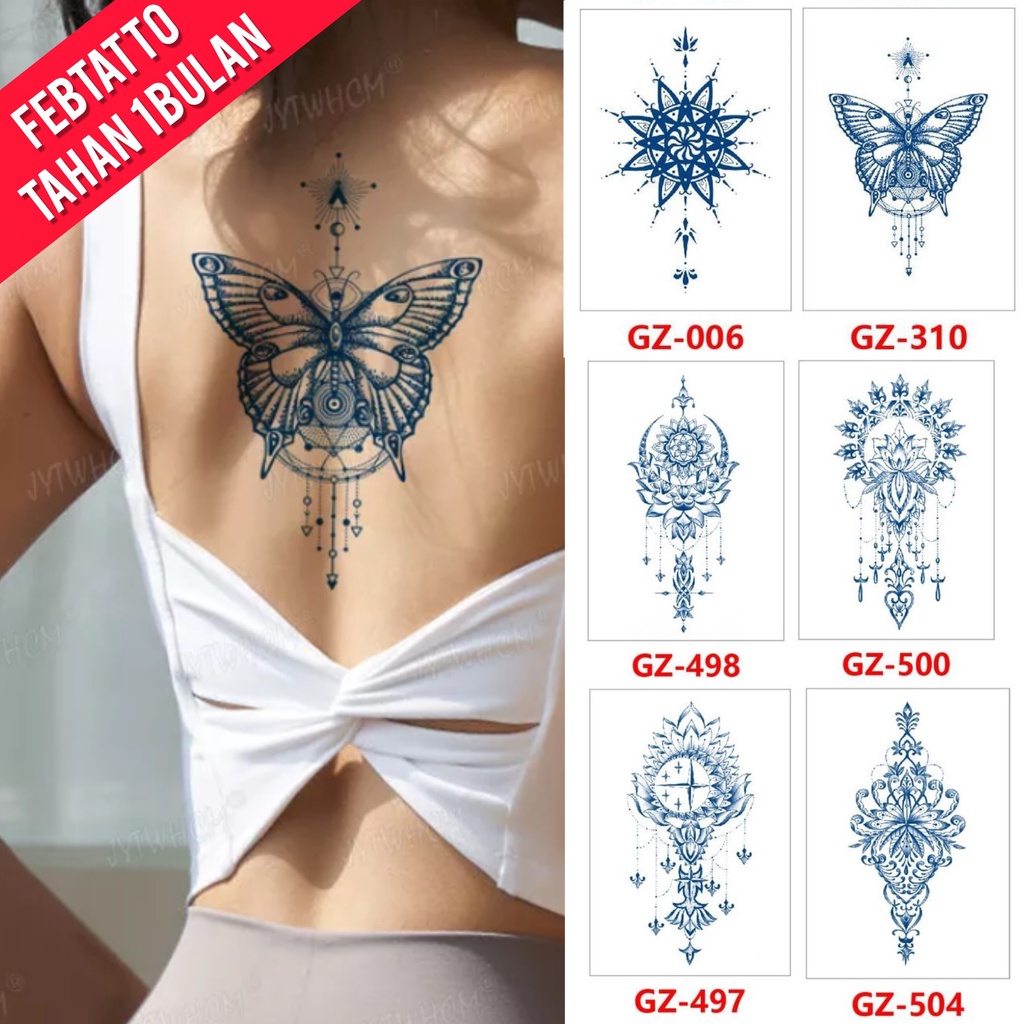 FRUIT INK Tahan 1 Bulan Tato Temporer ukuran 18x11cm Stiker Tatto tribal , bunga , kupu kupu KODE GZ
