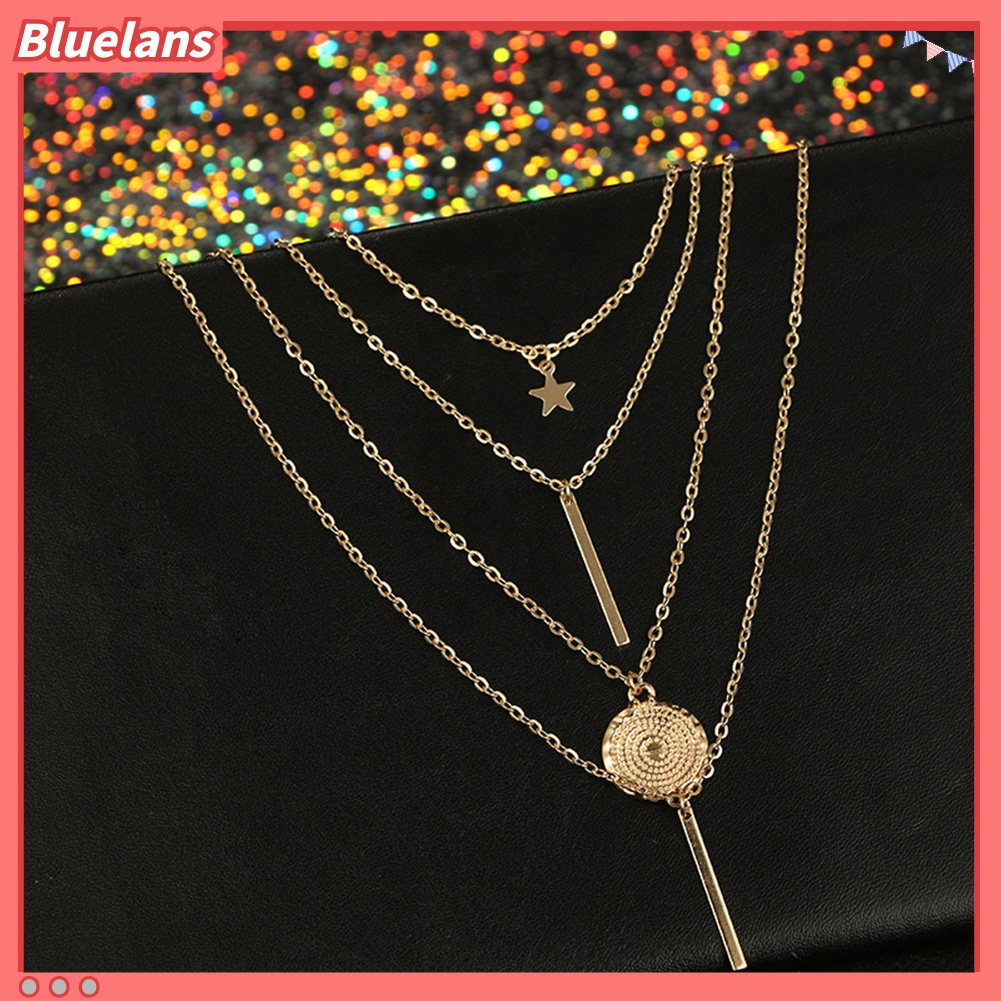Kalung Rantai Banyak Lapis Dengan Liontin Bintang Bulat Untuk Wanita