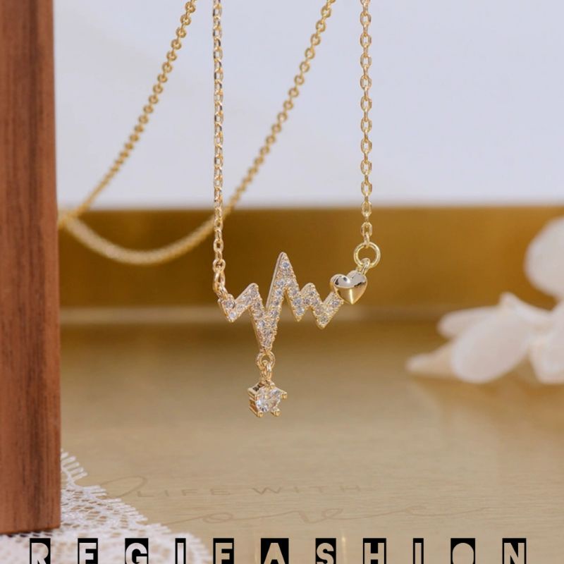 { COD } Kalung Titanium Wanita Korea Rantai Liontin Denyut Permata Cristal Kalung Titanium Asli Anti Karat Tidak Luntur