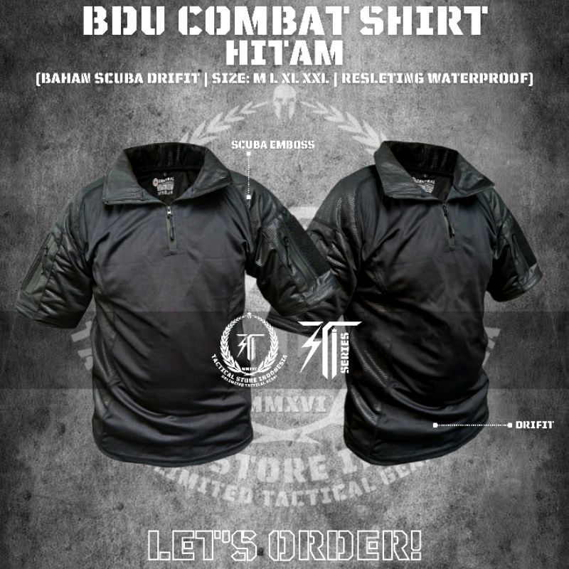 BDU Tactical Scuba Emboss Hitam - BDU Combat Shirt Scuba Emboss Lengan Pendek