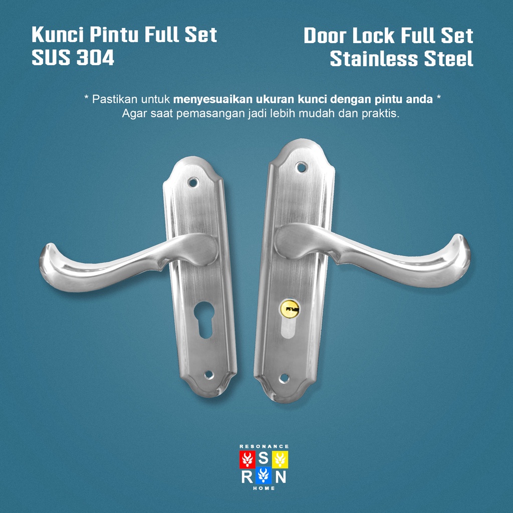 Set Kunci Pintu Eropa Gagang Lengkung SUS 304 / Resonance Home