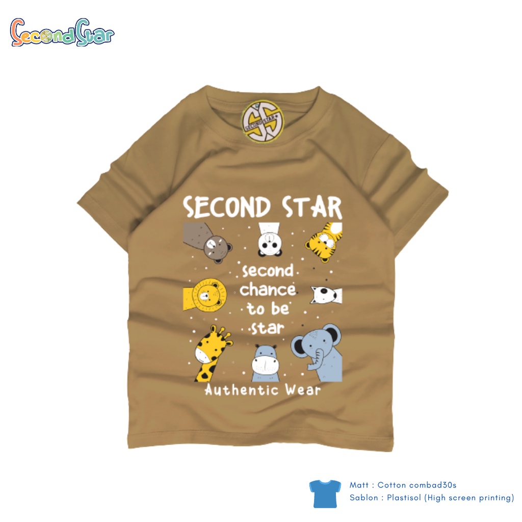 Second Star baju anak perempuan Kaos oblong 1 - 12 tahun warna coklat susu coksu