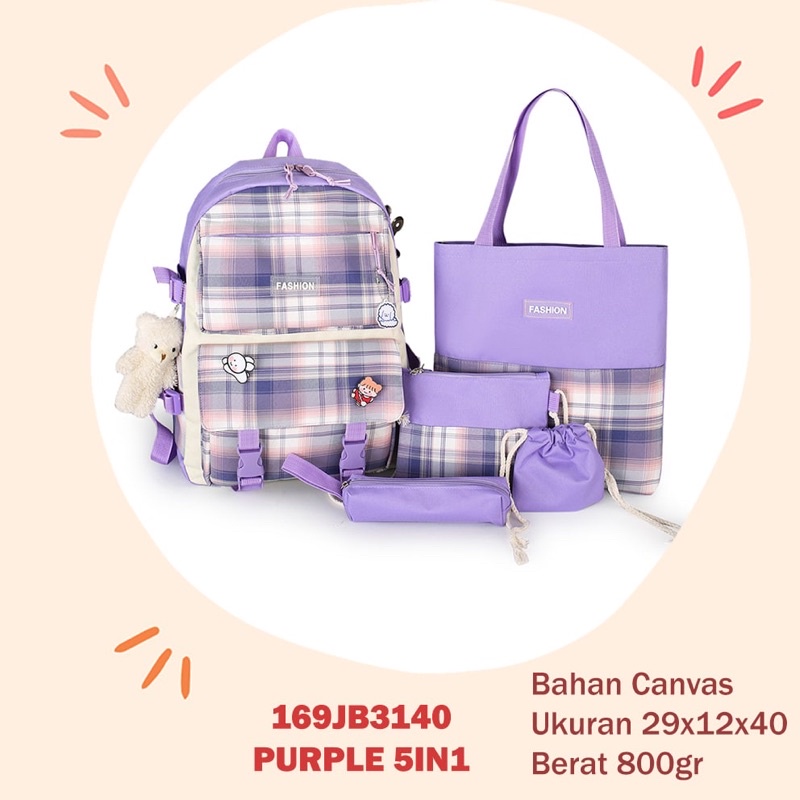 jb3140 BLACK tas 5in1 ransel sekolah import berkualitas