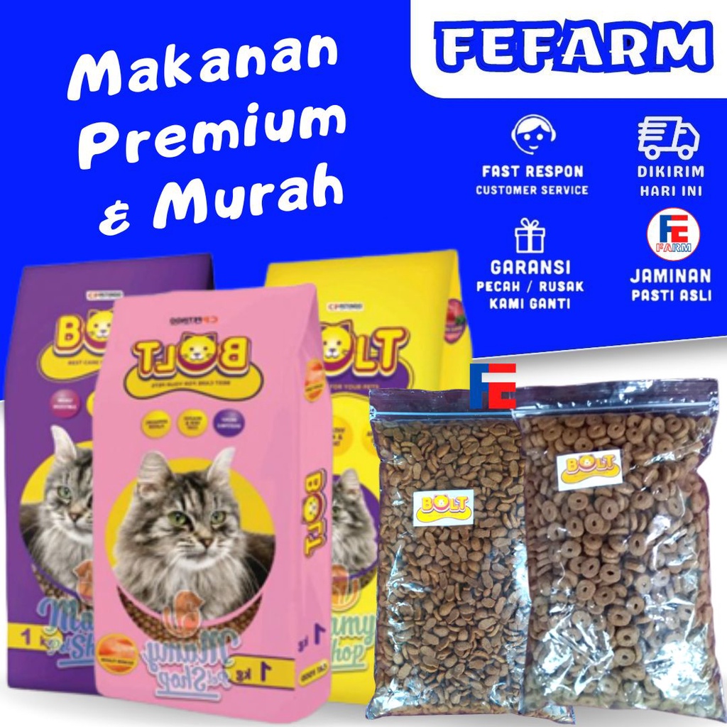 BOLT Makanan Kucing Pakan Kucing Kemasan 100gram All Varian Rasa Salmon Ikan Donat FEFARM