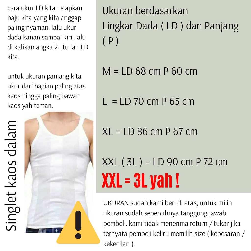 Kaos Singlet / Kaos Dalam Pria Dewasa Eceran / Pakaian Dalam Laki -Laki