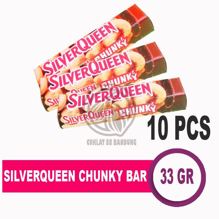 

CODEH2t7S--SILVERQUEEN CHUNKY BAR 30 GR/GRAM ISI 10 PC CASHEW ALMOND, COKELAT SILVER QUEEN CHUNKYBAR - CHUNGKY BAR 10PCS X 30 GR EX 33 GRAM