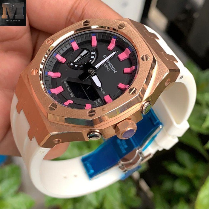 Original Jam Tangan Pria G Shock GA2100 Dial Pink Gen 4 Rosegold White