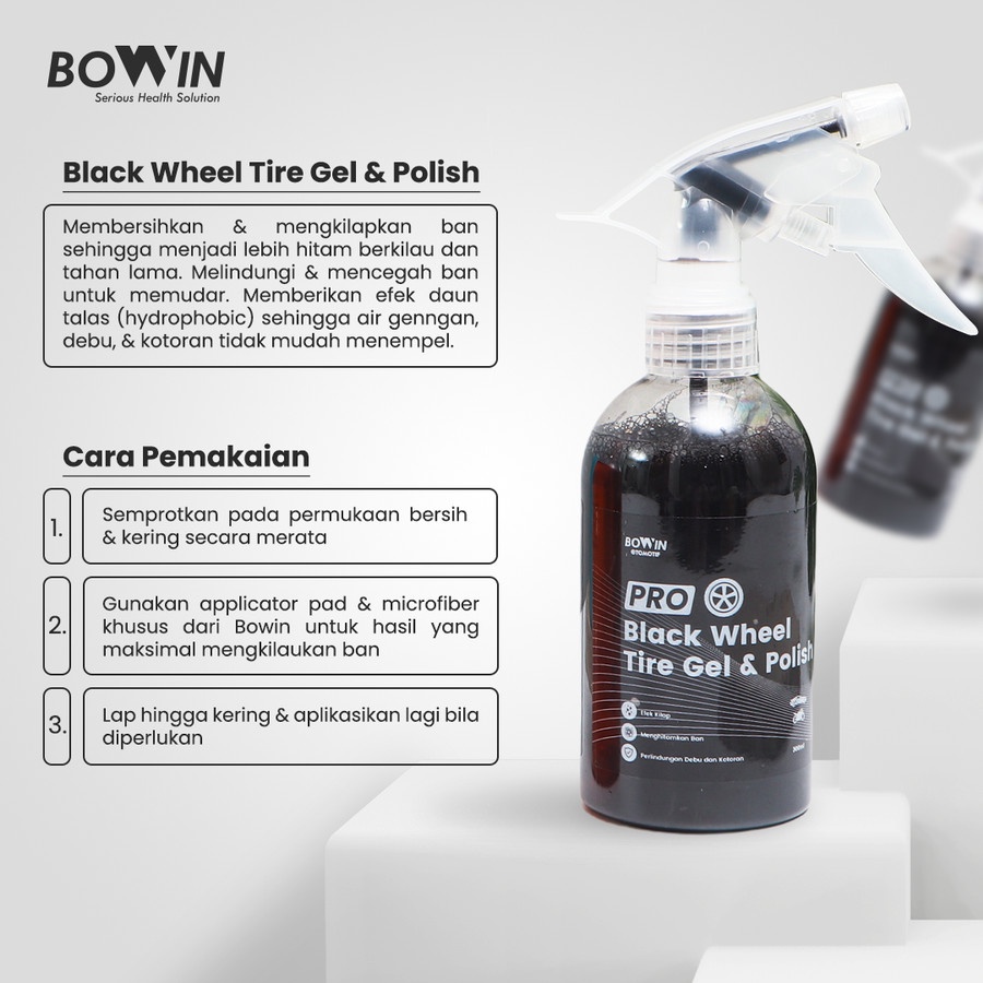 BOWIN Black Wheel &amp; Tire Gel Polish 300mL (Semir Pengkilap &amp; Pembersih Ban)