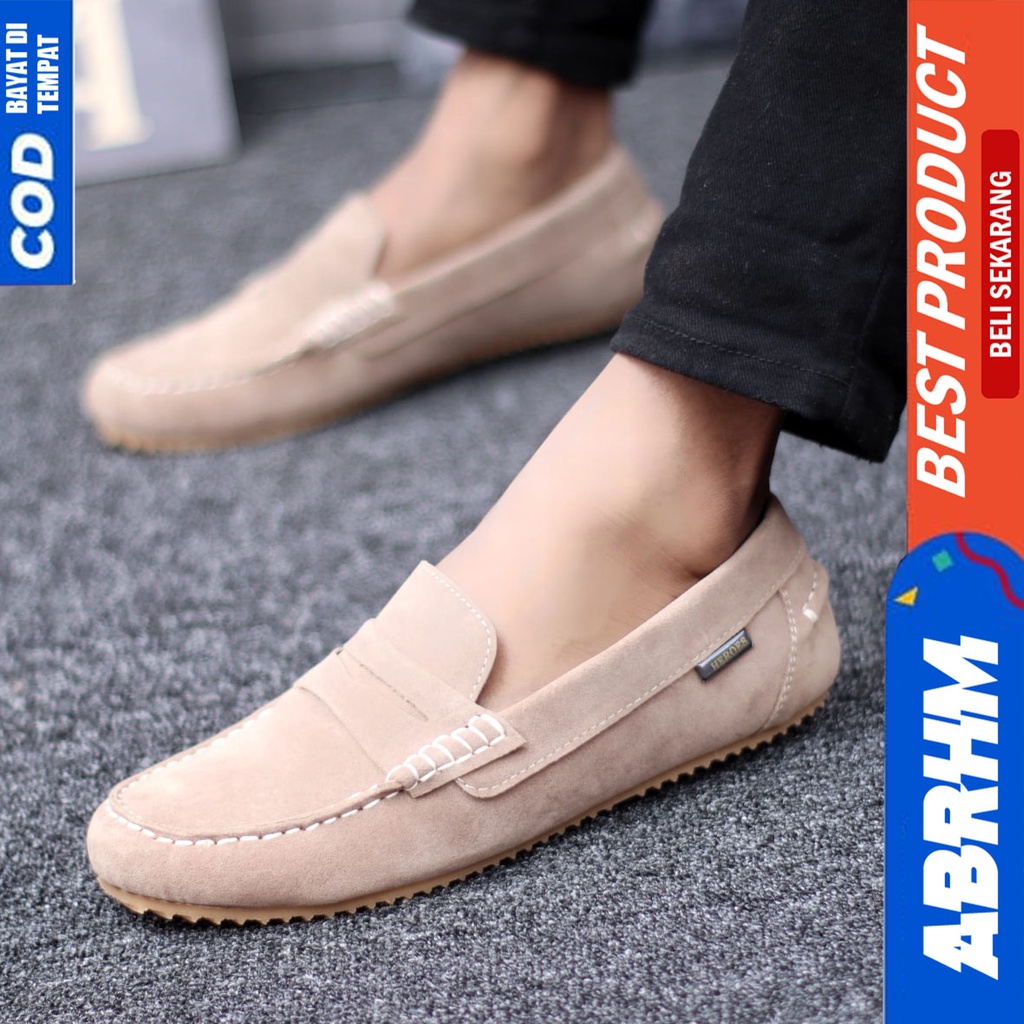 Sepatu Slip On Casual Santai Kerja Kantor Pria Hitam Slop Abrhm Noah