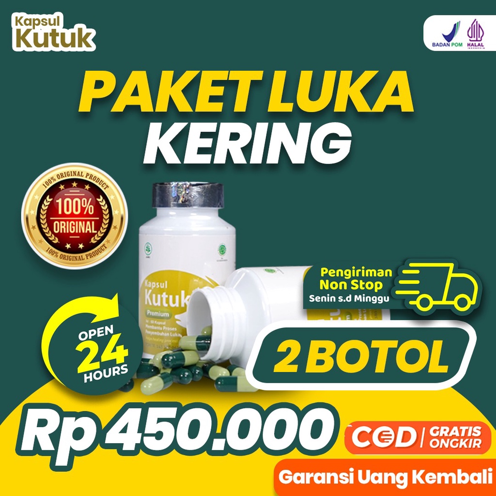 Paket Luka Kering 2 Botol Kapsul Kutuk - Kapsul Pengering Luka Diabet Ekstrak Albumin Ikan Gabus Percepat Penyembuhan Luka Pasca Operasi Sesar Caesar Luka Bakar