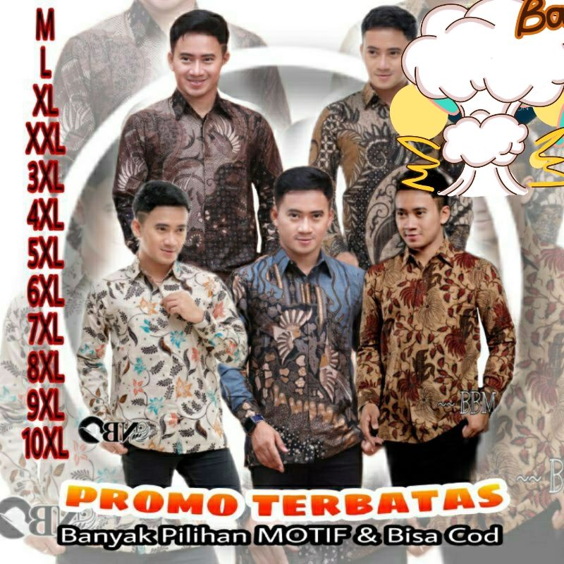 Baju batik Pria Slimfit Big Size M L XL XXL Atasan Kemeja Batik Lengan Panjang Original