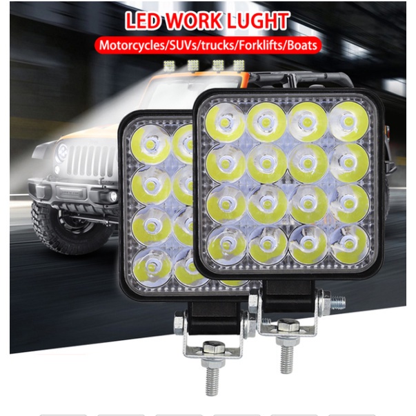 2pcs lampu tembak motor mobil truk Sorot LED Worklight 16Mata 48Watt 12V-24v