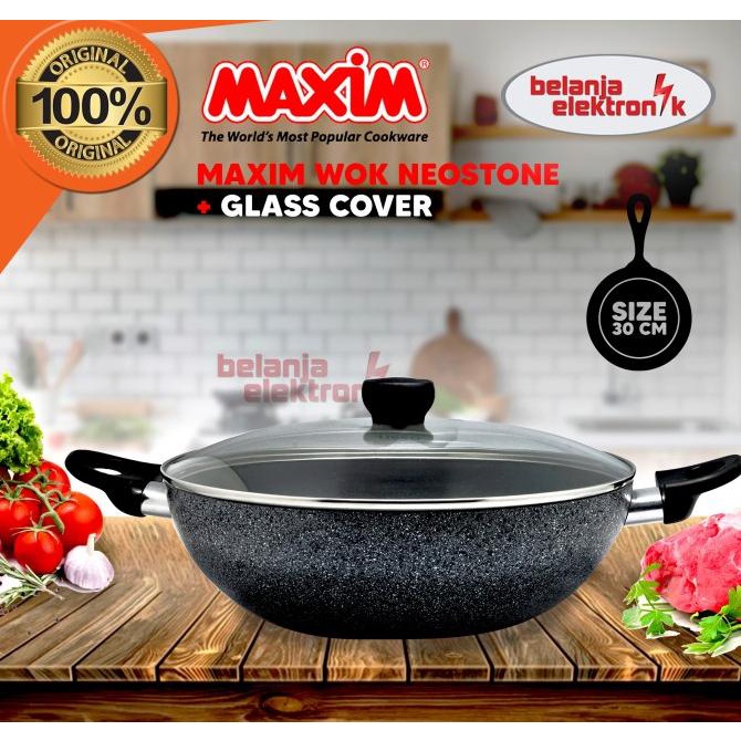BISA COD WAJAN/PENGGORENGAN MAXIM WOK NEOSTONE 30 CM GLASS COVER /PERALATAN MASAK SET/PANCI PRESTO/P