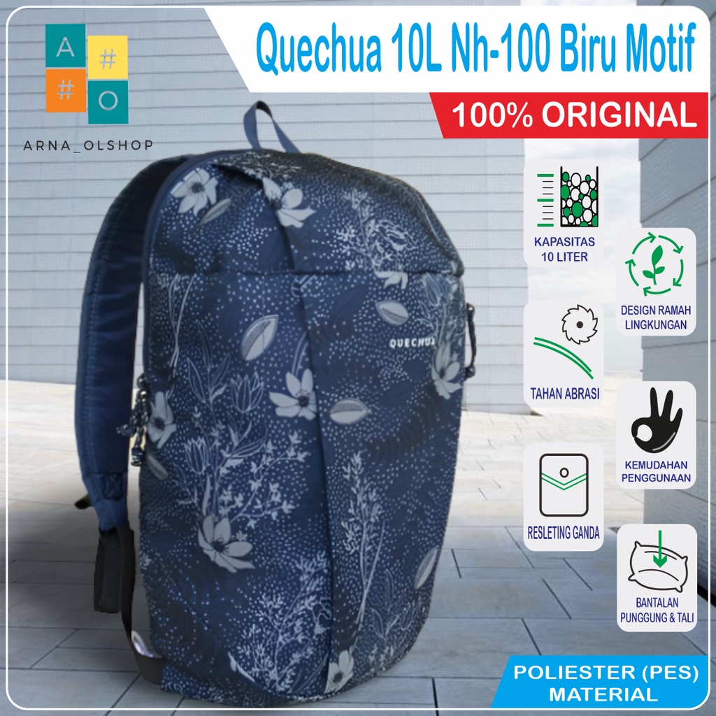 Quechua Tas Ransel Sepatu Sport mini 12 Liter Nh100 Backpack Original Camping Hiking MOTIF