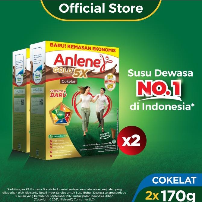 

[ COD ] Anlene Gold 5X Susu Bubuk Cokelat 2 x 170g-Tulang, Sendi & Otot