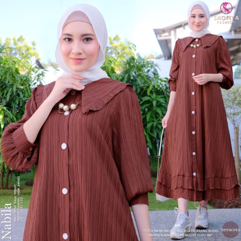 Nabila midi dress by shofiya fashion matt serat kayu import cantik kekinian