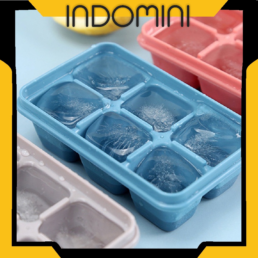 INDOMINI Cetakan Es Batu 6 Sekat Dengan Tutup / Cetakan Es Batu Kotak 14 Kotak  Food Grade / Cetakan Permen Cokelat Jelly R823