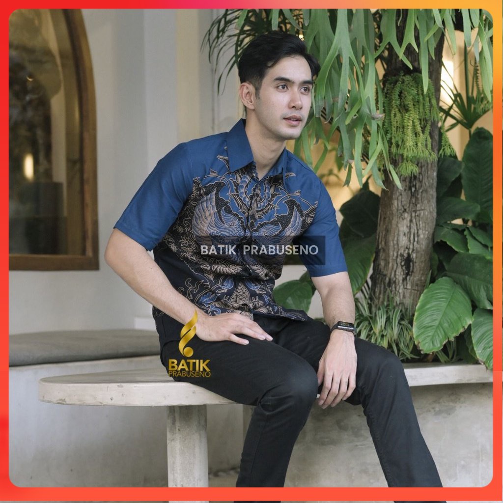 ADIWILAGA Kemeja Batik Pria Lengan Pendek Slim Fit Original Ori Prabuseno Full Furing Jumbo Modern P