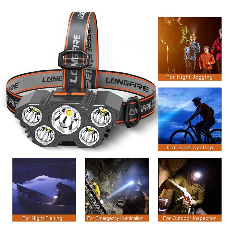 SENTER KEPALA USB 5- 7 LED SUPERTERANG SENTER HEADLAMP SUPERTERANG 5 MODE XPG